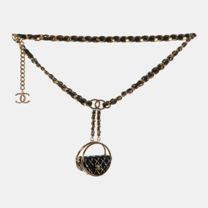Chanel Black Hula Hoop Compact Charm Leather Gold Tone Waist Belt