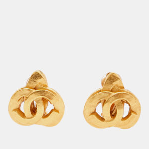 Chanel CC Heart Gold Tone Clip On Earrings