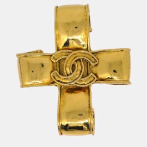 Chanel Gold Plated Cross Brooch Pin