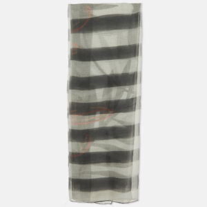 Chanel Grey Stripe Print Silk Scarf