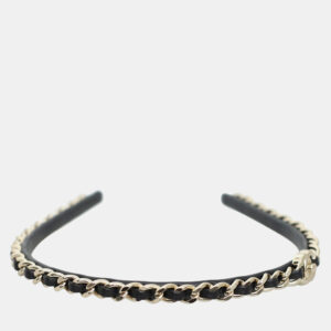 Chanel Black & Silver Leather and Metal CC Classic Chain Headband