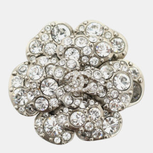 Chanel Silver Metal and Crystal Embellishments Camelia CC Brooch