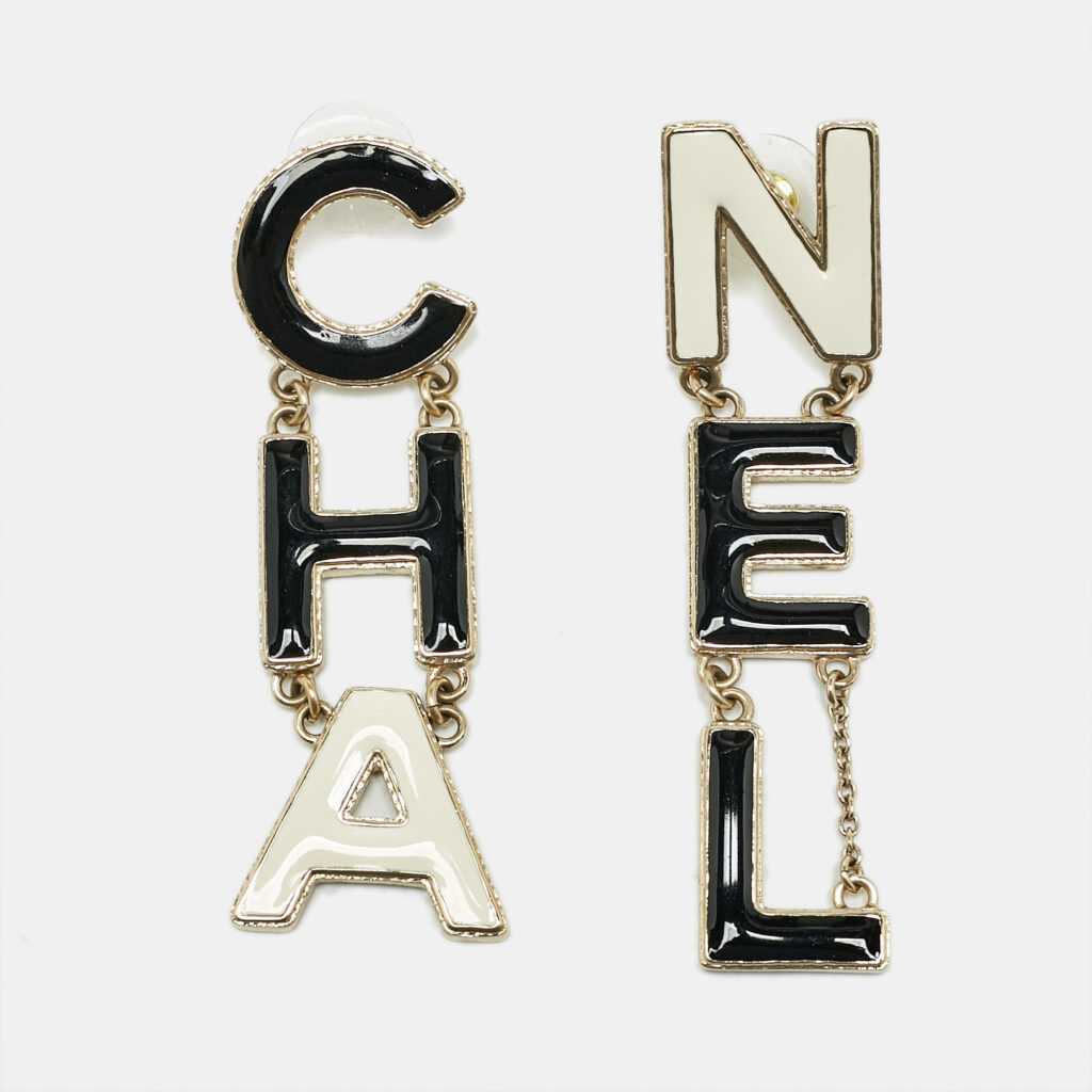 luxury-women-chanel-used-accessories-p1154272-001 Chanel 'CHA-NEL' Enamel Gold Tone Drop Earrings