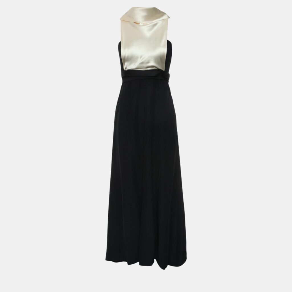 luxury-women-chanel-used-clothes-p1055092-001 Chanel Vintage Satin Cowl Neck Two-Tone Midi Dress M
