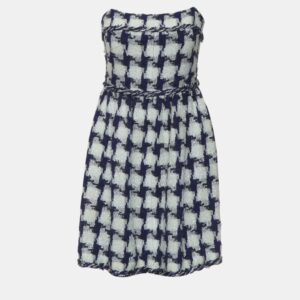 Chanel Black/White Houndstooth Patterned Tube Dress S