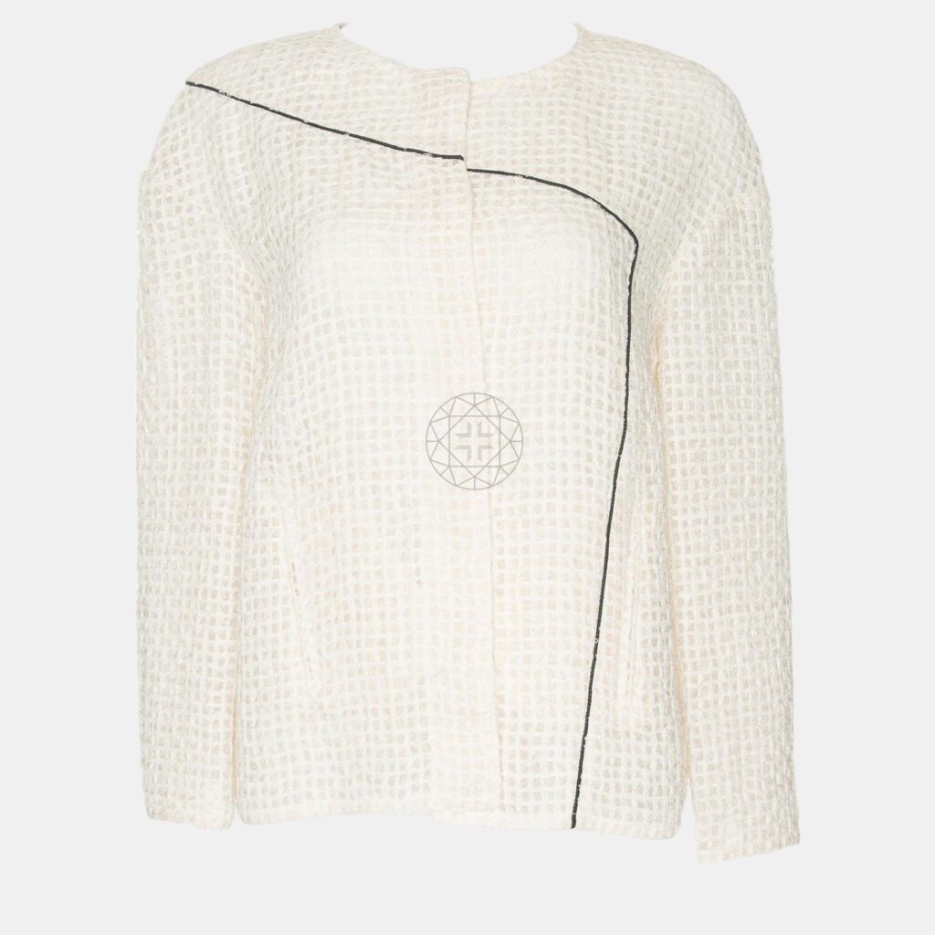 Chanel Cream Monochrome Mesh Jacket L