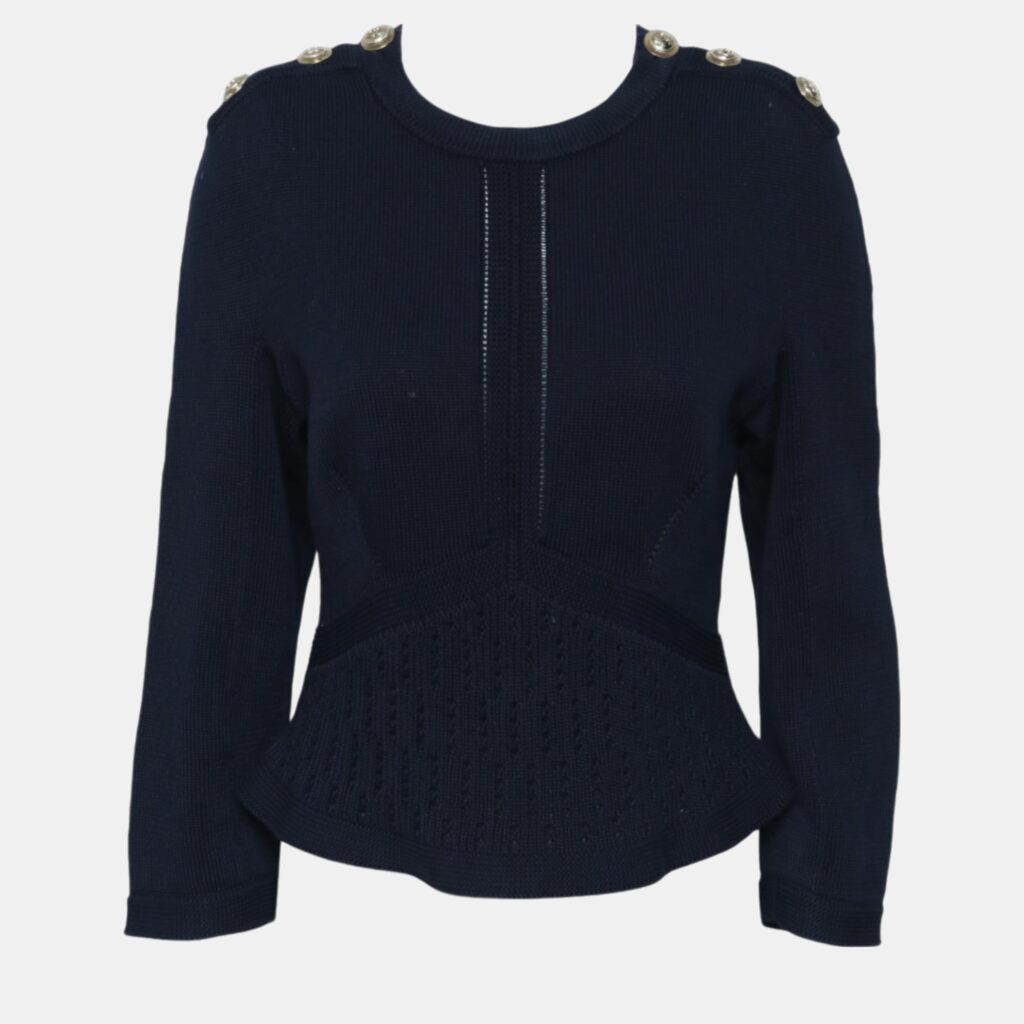 Chanel Blue Knitted Long Sleeve Top S