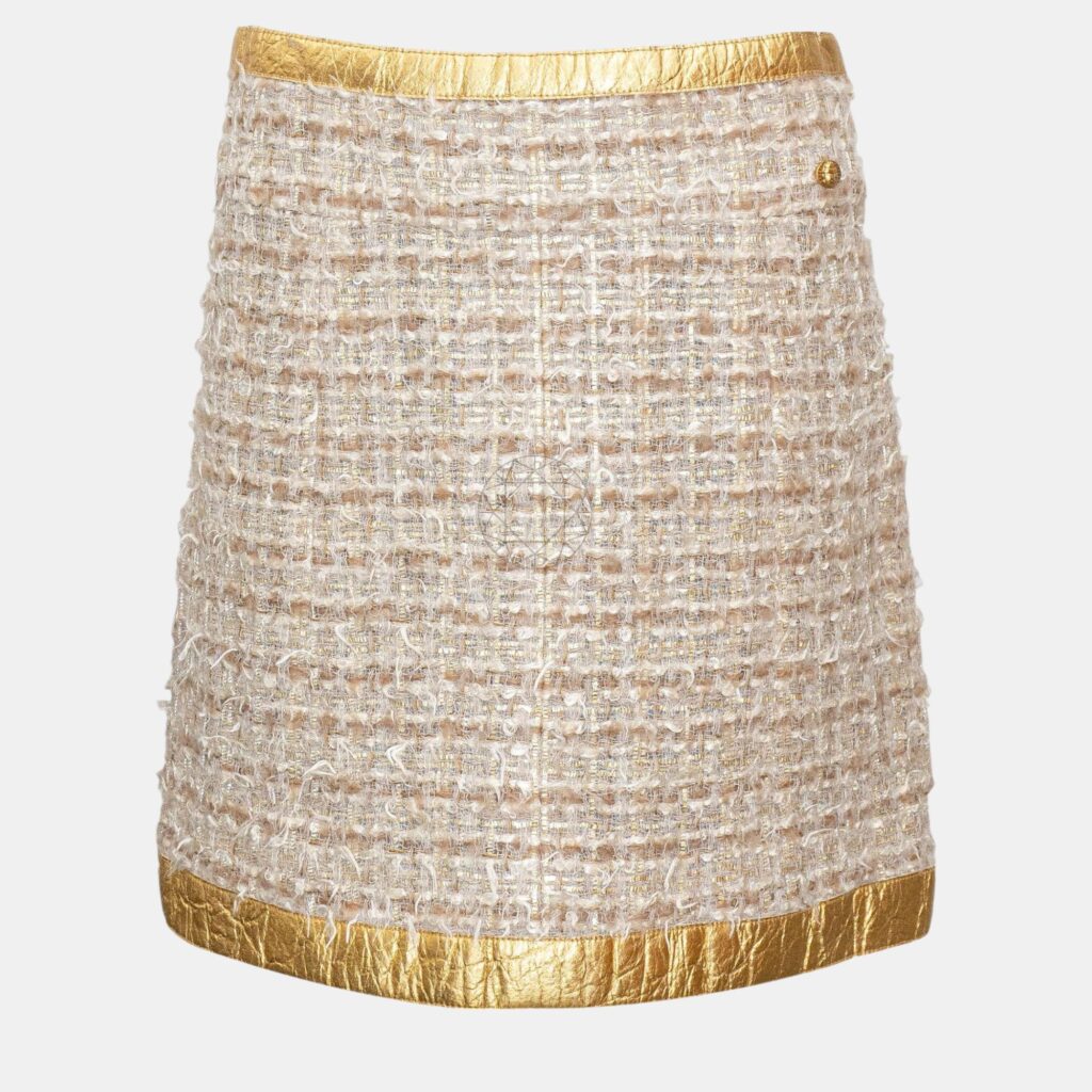 luxury-women-chanel-used-clothes-p1055113-002 Chanel Gold Metallic Tweed Skirt S