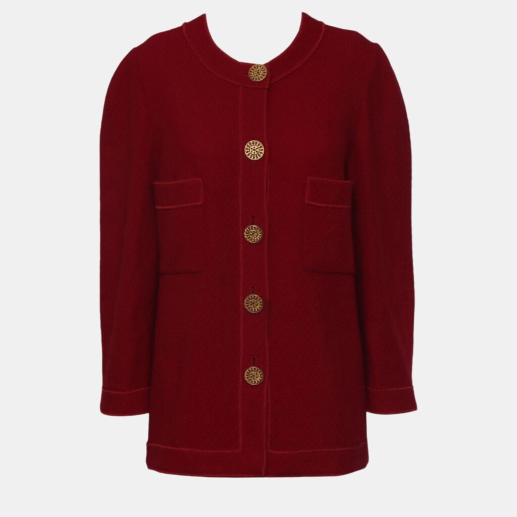luxury-women-chanel-used-clothes-p1055122-002 Chanel Red Vintage Button-Up Cardigan L