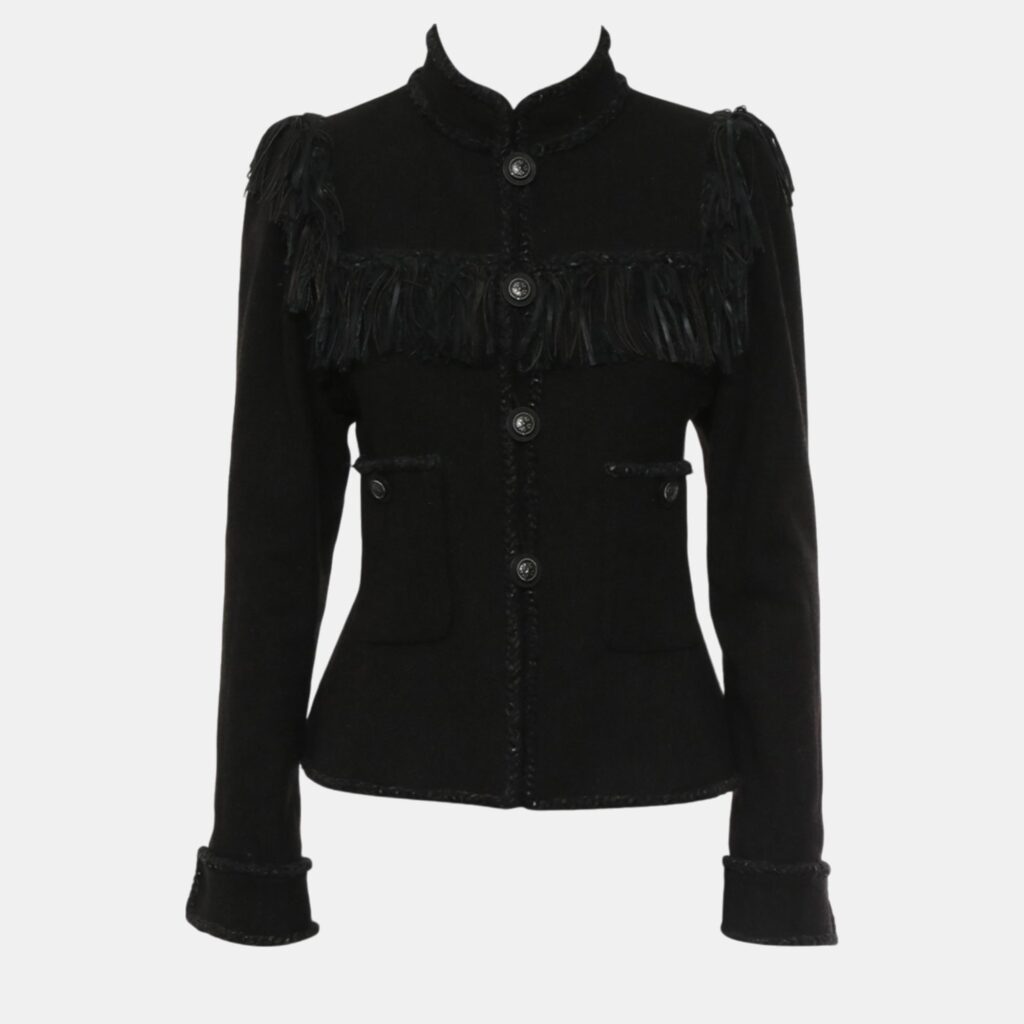 Chanel Black Wool Fringe Jacket M