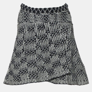 Chanel Navy Blue, White Nylon, Cotton Textured Knit Skirt FR 38