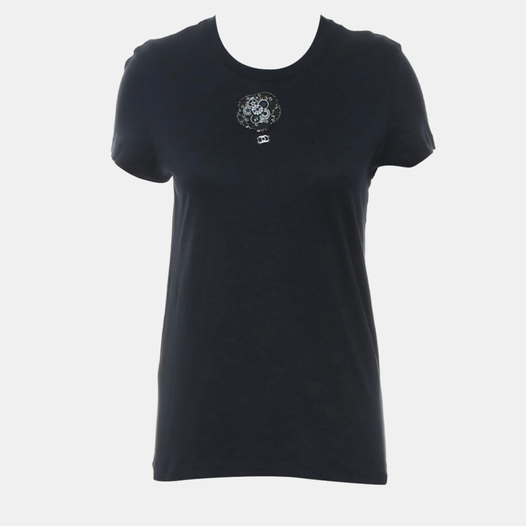 Chanel Dark Blue Cotton Embellished T-Shirt FR Women 38