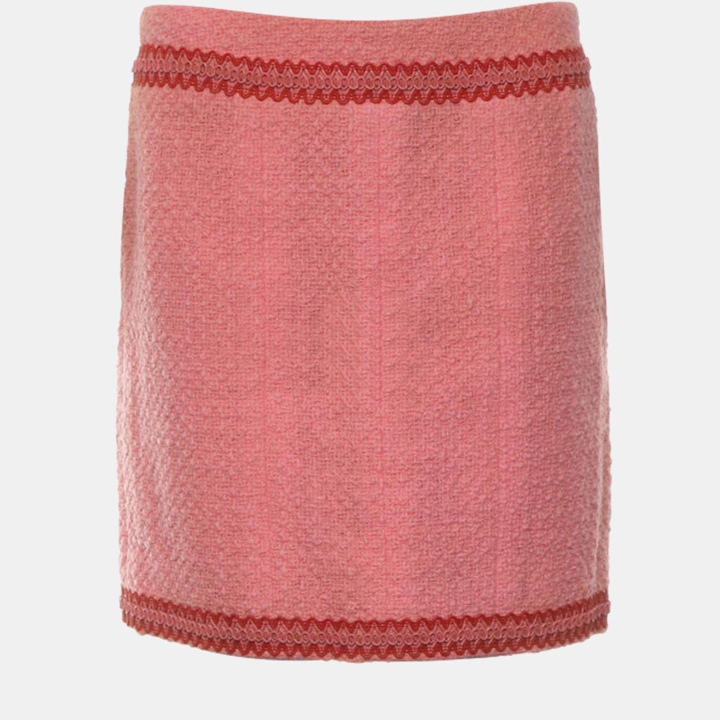 luxury-women-chanel-used-clothes-p1090607-006 Chanel Pink Wool Vintage Tweed Skirt FR Women 38
