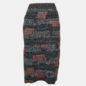 Chanel Multicolor Patterned Wool Blend Knit Midi Skirt M