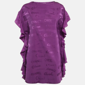 chanel purple jacquard silk ruffled mini dress m