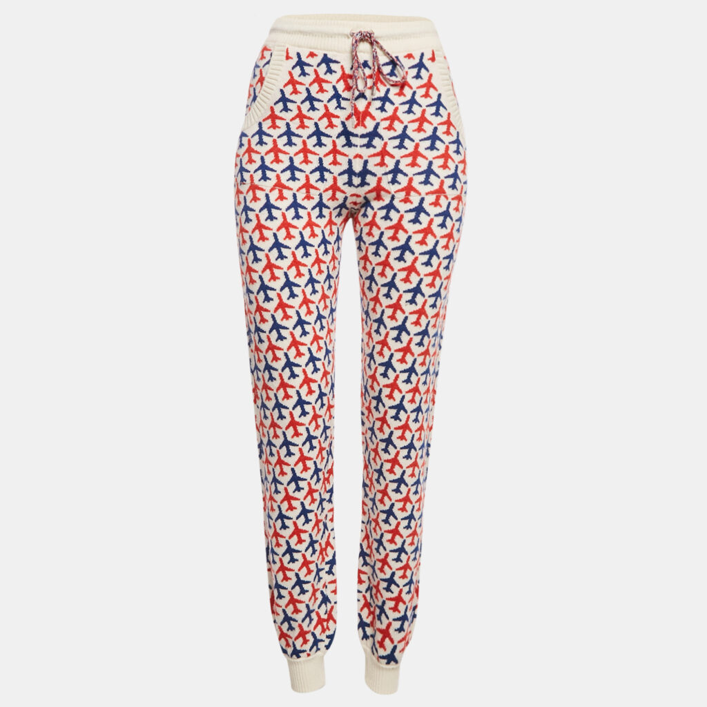 luxury-women-chanel-used-clothes-p1131135-002 Chanel White Airlines Jacquard Cashmere Knit Joggers S