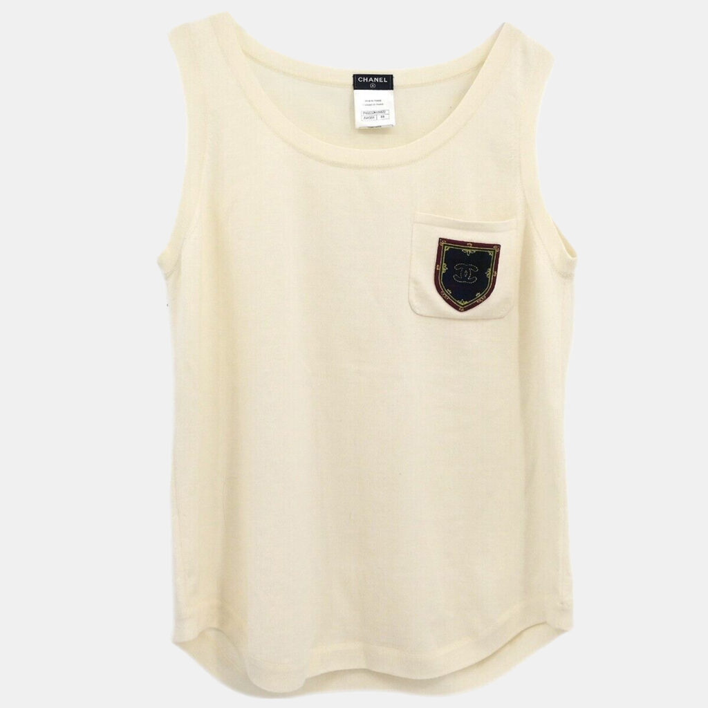 Chanel White Sleeveless Top Size 44