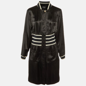 Chanel Black Satin Zip-Up Short Varsity Dress M