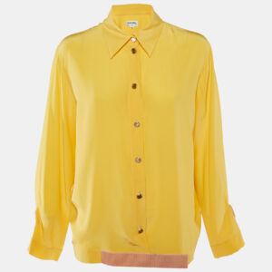 Chanel Yellow Silk Tape Detail Button Front Shirt L