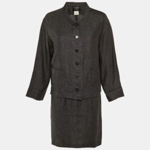 Chanel Grey Linen Formal Dress and Jacket Set M