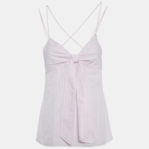 chanel pink stripe pattern cotton blend knotted cami top m
