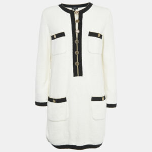 Chanel White Terry Cotton Knit Embellished Button Short Dress M