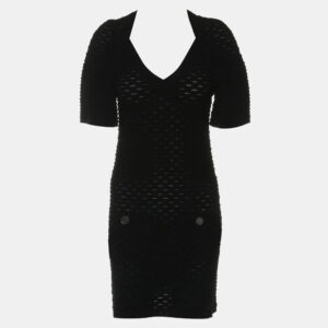 Chanel Black Wool Knitted Short Sleeve Dress FR Women 34
