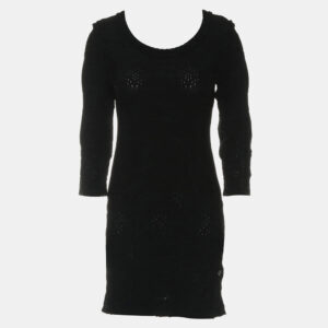 Chanel Black Rayon Ruffle-Trim Long Sleeve Dress FR Women 34