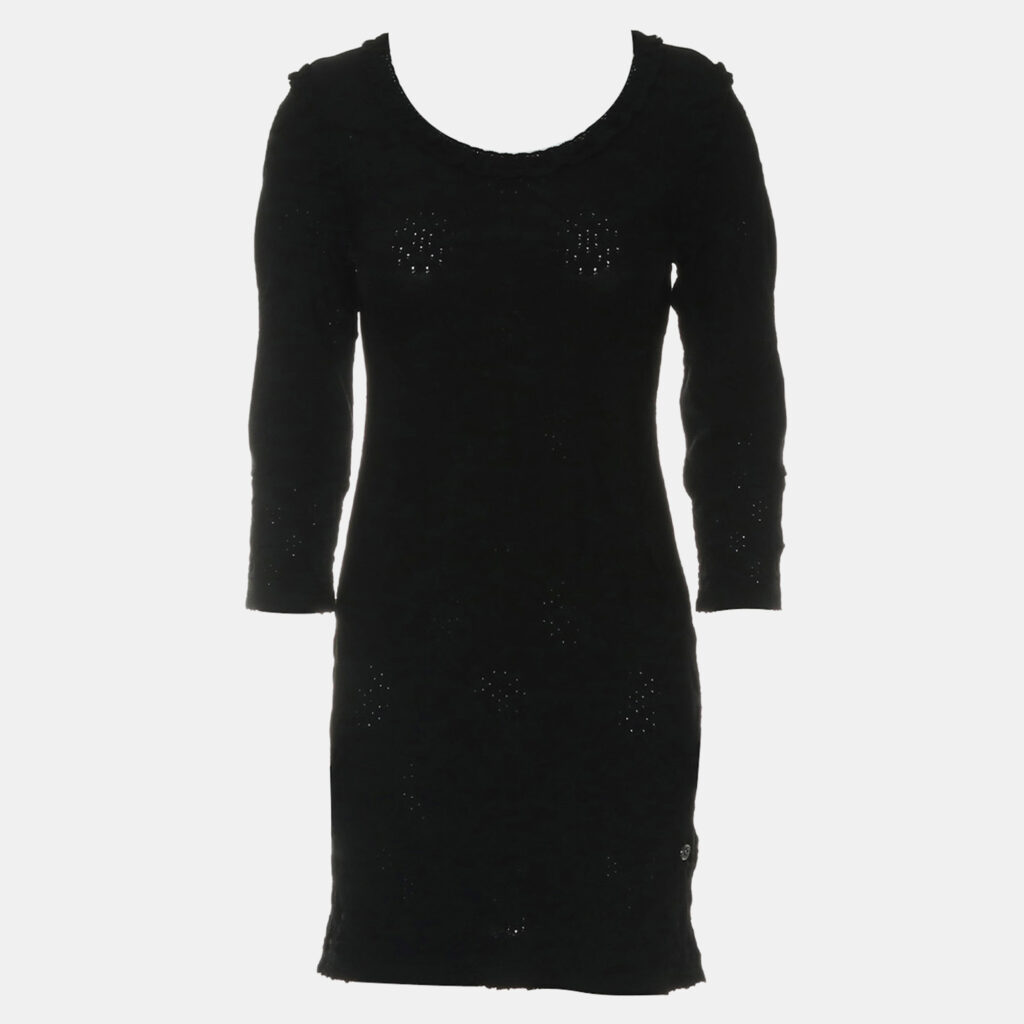 luxury-women-chanel-used-clothes-p1147354-001 Chanel Black Rayon Ruffle-Trim Long Sleeve Dress FR Women 34