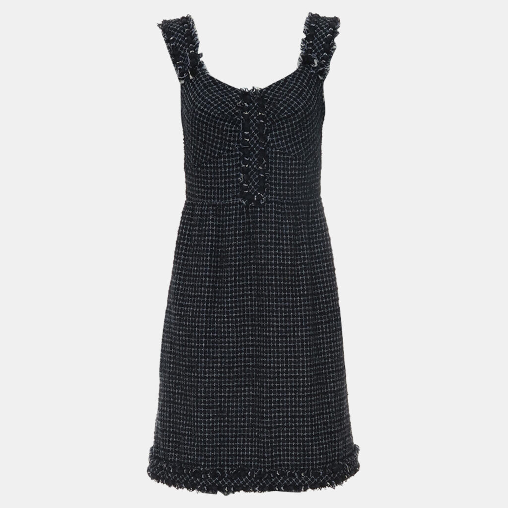 luxury-women-chanel-used-clothes-p1147357-002 Chanel Dark Blue Tweed Sleeveless Dress FR Women 40