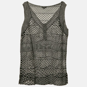 Chanel Black/White Guipure Lace Sleeveless Top XL