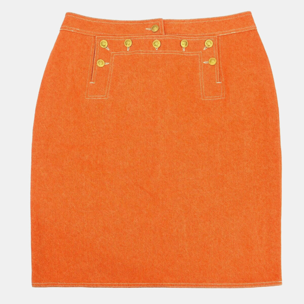 Chanel Orange Denim Skirt Women Size 44