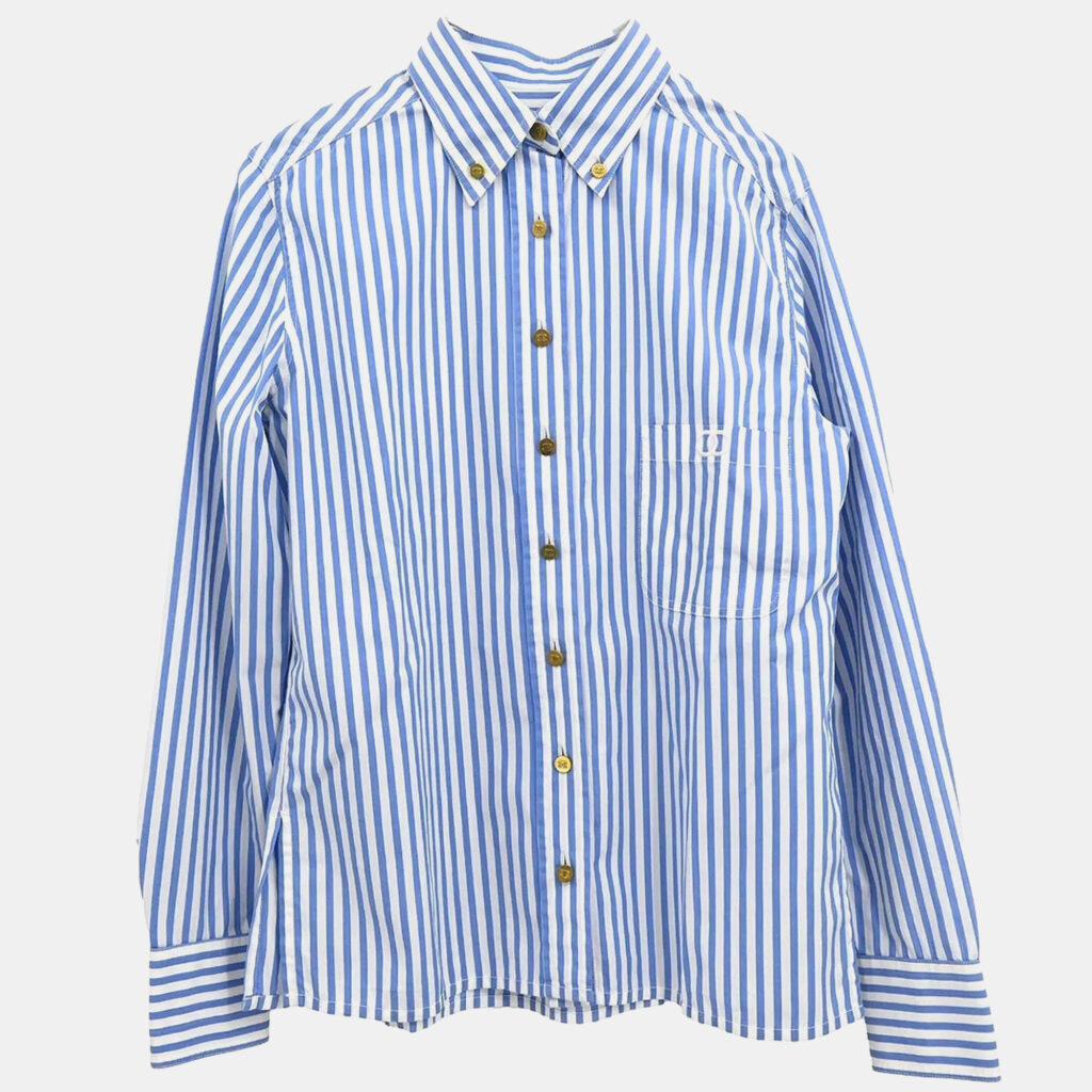 Chanel Blue Striped Button Front Shirt S