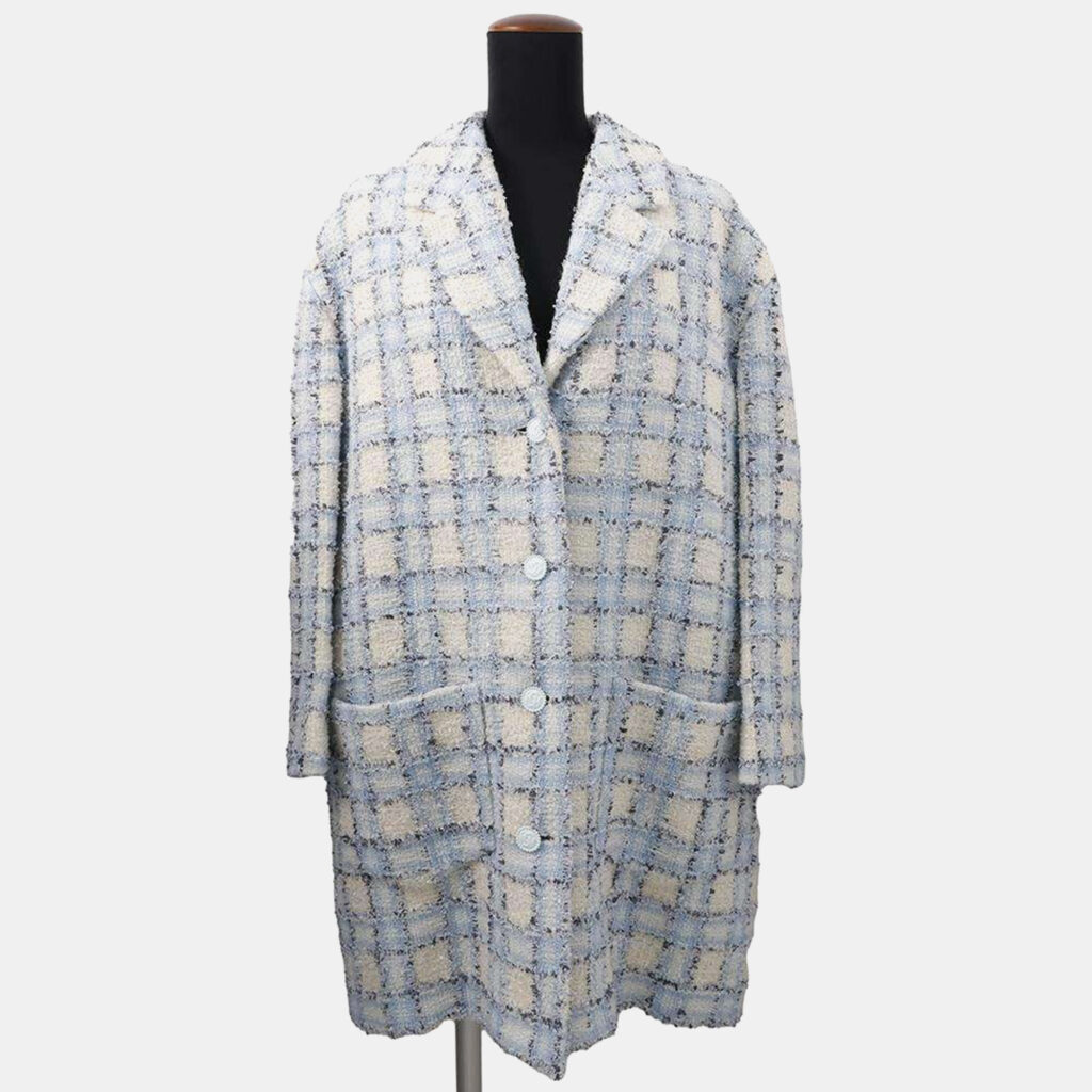 luxury-women-chanel-used-clothes-p1164808-001 Chanel Tweed Jacket Light Blue Wool Size 34