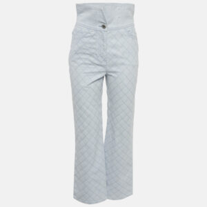 chanel blue diamond embroidered denim folded waist jeans s waist 27"