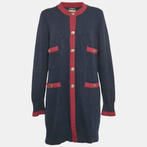 Chanel Navy Blue Cashmere Knit Long Cardigan XL