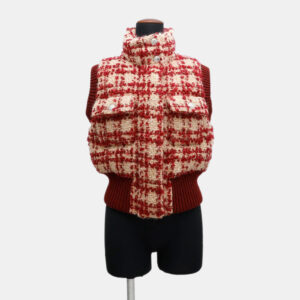 Chanel Red Beige Mohair Wool Tweed Vest Women Size 34