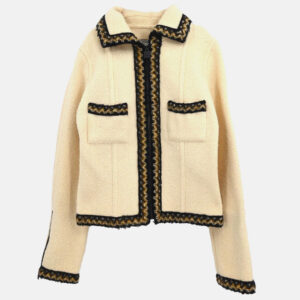 Chanel White Wool Zip Up Jacket Women Size 38