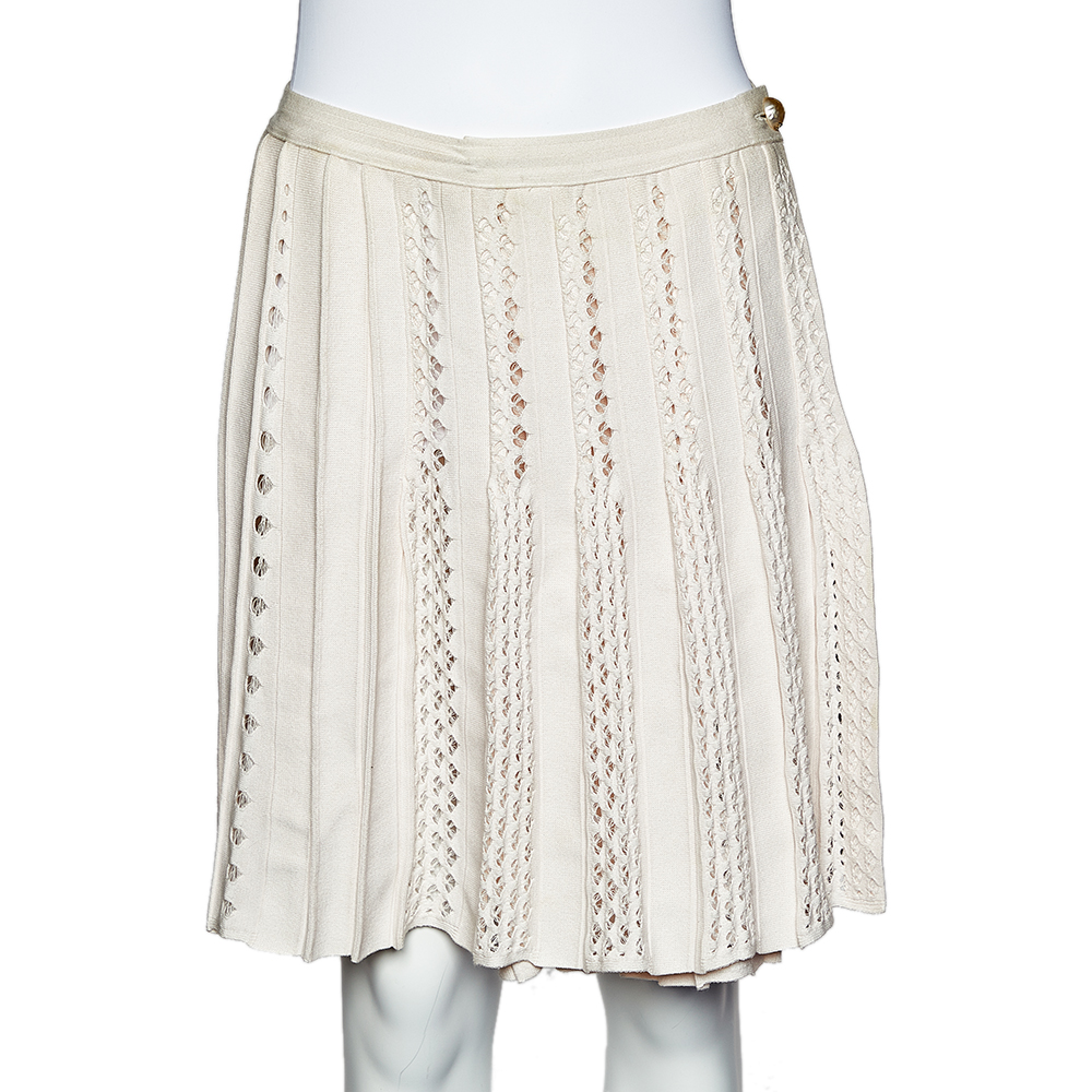 luxury-women-chanel-used-clothes-p502951-003-2 Chanel Light Pink Perforated Knit Faux Wrap Skirt S