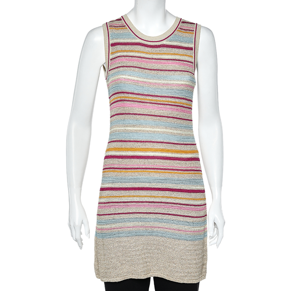 Chanel Multicolor Striped Cotton Knit Sleeveless Dress S