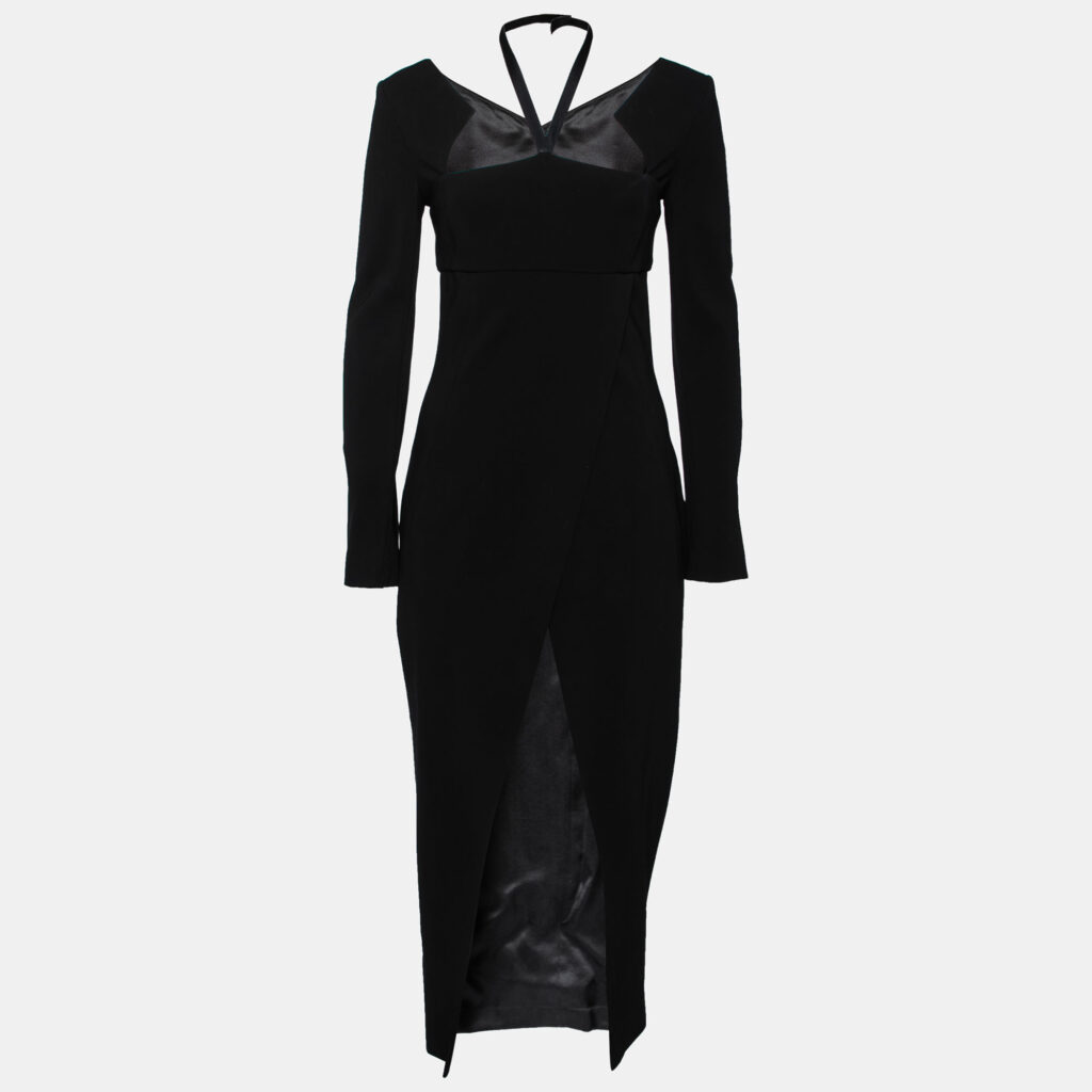 luxury-women-chanel-used-clothes-p626919-001-2 Chanel Black Stretch Knit Cut-Out Back Detail Midi Dress M