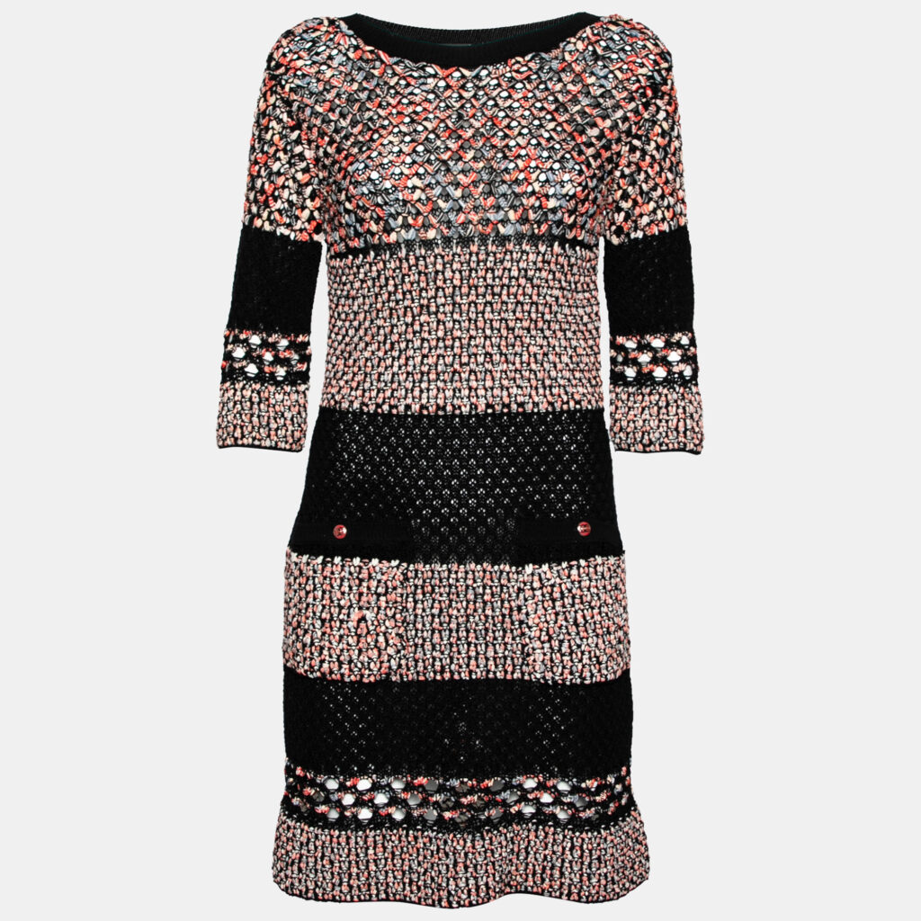 luxury-women-chanel-used-clothes-p628426-001-2 Chanel Multicolored Cotton & Silk Open Knit Dress S