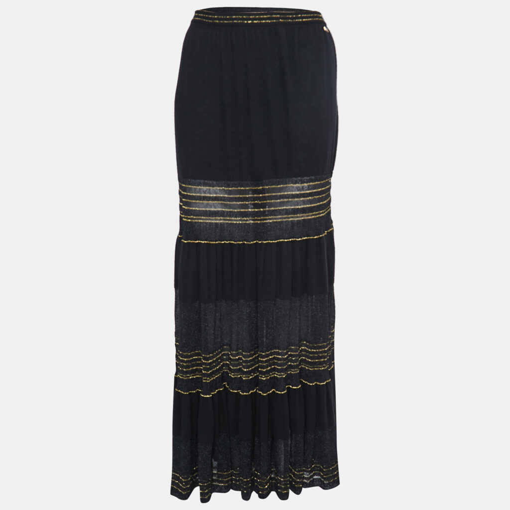 luxury-women-chanel-used-clothes-p791849-001 Chanel Black Lurex Knit Maxi Skirt M