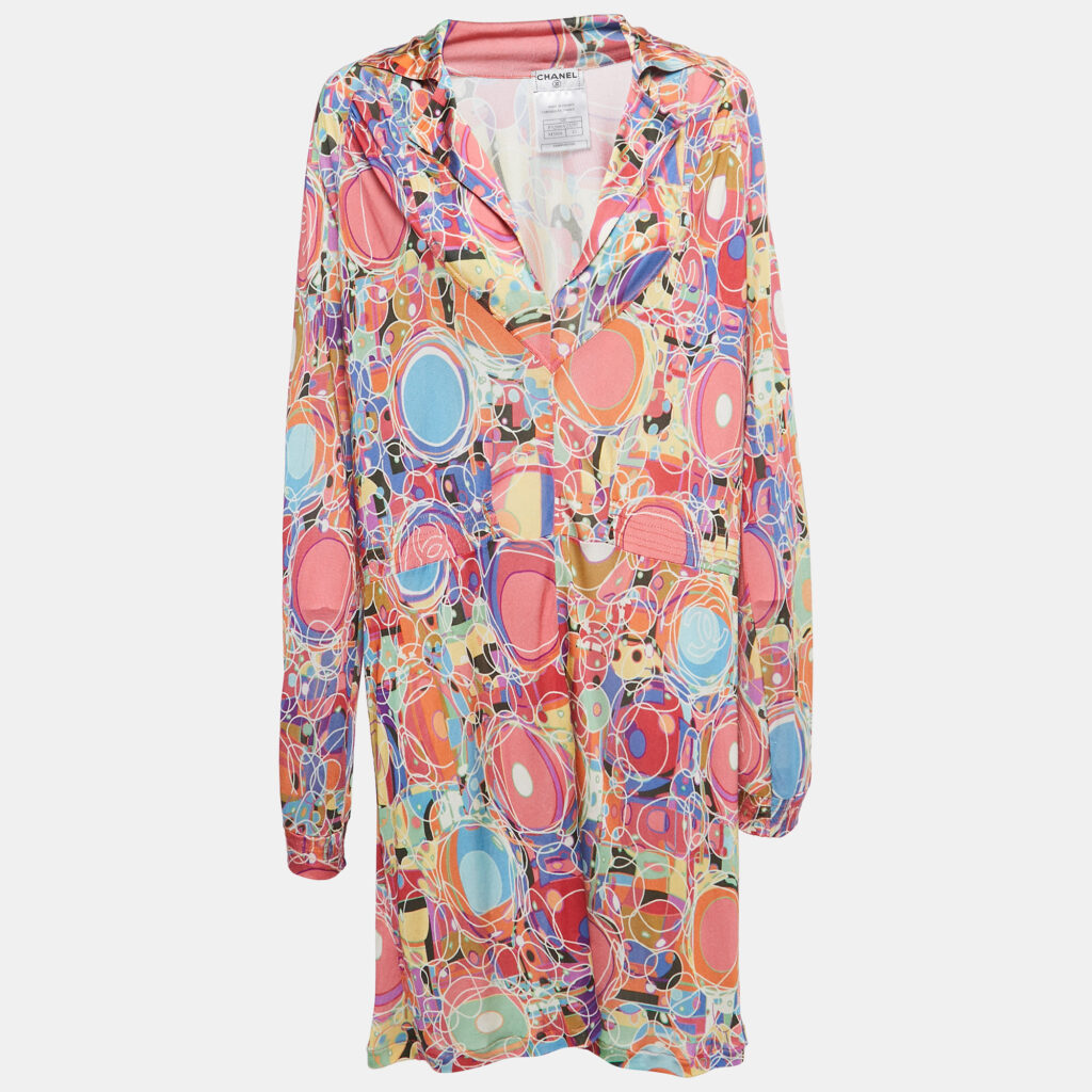 luxury-women-chanel-used-clothes-p828759-004 Chanel Multicolor Printed Jersey Full Sleeve Mini Dress L