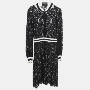 Chanel Black Floral Lace Zip-Up Dress S