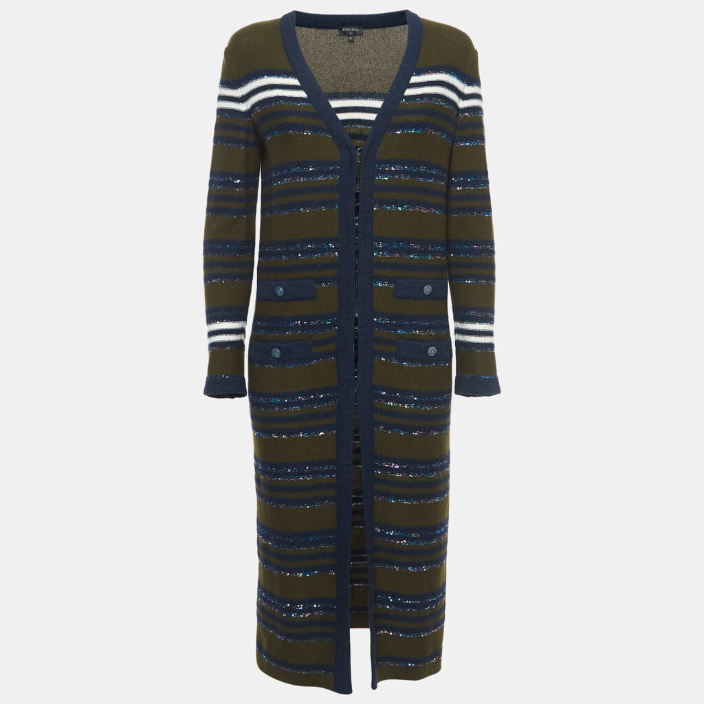 luxury-women-chanel-used-clothes-p917659-001 Chanel Multicolor Striped Cashmere Long Cardigan S