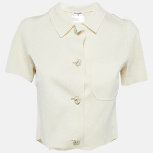 Chanel Off White Lozenge Knit Cropped Shirt S