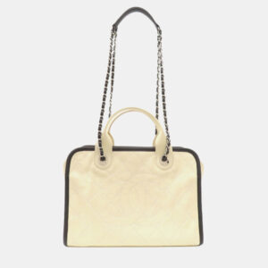 Chanel Black/Ivory Caviar Leather Deauville Tote Bag