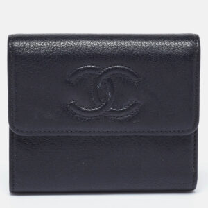 Chanel Black Leather Timeless CC Flap Trifold Wallet