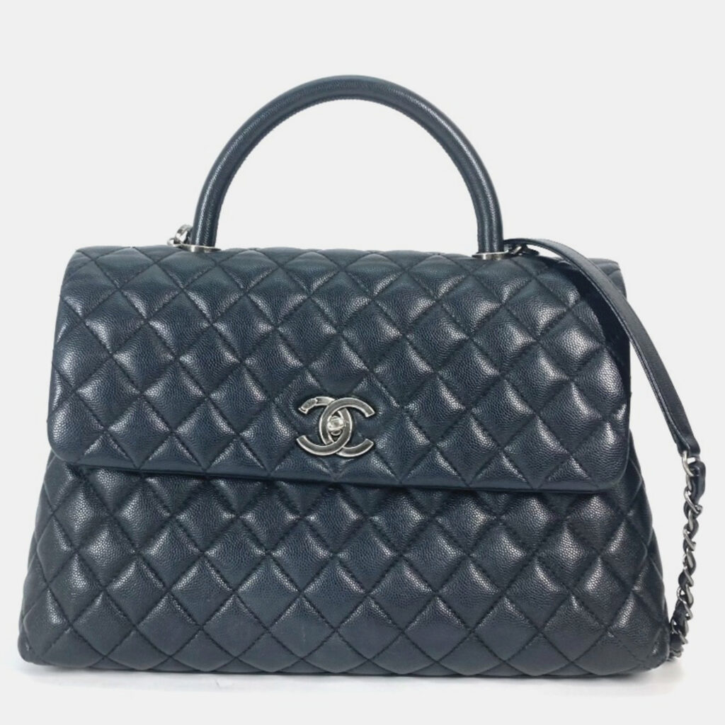 luxury-women-chanel-used-handbags-p1021544-003 Chanel Black Leather Medium Coco Handle Top Handle Bag